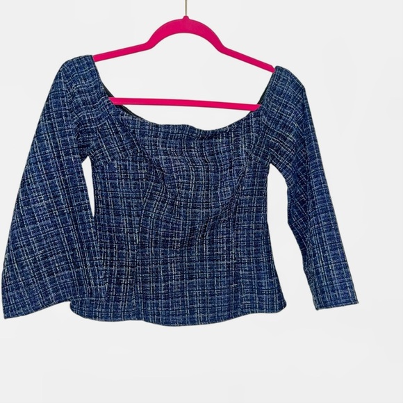 Zara Tweed Off-the-Shoulder Bell Sleeve shirt blouse Top  XS like new - Picture 1 of 6
